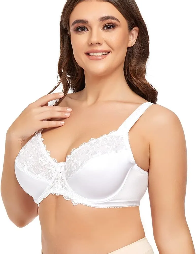 TELIMUSSTO Women's Full Coverage Underwire Bra Non Padded Floral Lace Bras Plus Size