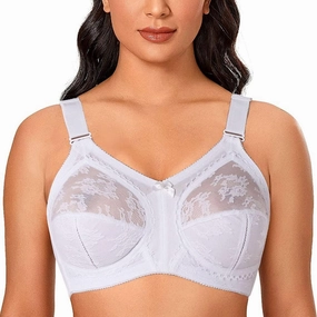 TELIMUSSTO Women's Floral Lace Bra Plus Size Firm Hold Non Wired Non Padded Full Coverage Minimizer