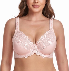 TELIMUSSTO Women's Full Coverage Underwire Bra Non Padded Floral Lace Bras Plus Size