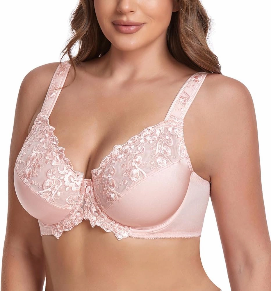 TELIMUSSTO Women's Full Coverage Underwire Bra Non Padded Floral Lace Bras Plus Size