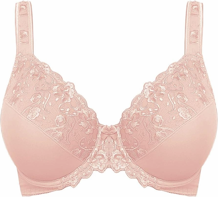 TELIMUSSTO Women's Full Coverage Underwire Bra Non Padded Floral Lace Bras Plus Size