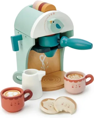 Tender Leaf Toys - Babyccino Maker - Wooden Coffee Machine Pretend Food Play Toy with Espresso Capsules and Cups - Made with Premium Materials and Craftsmanship - Age 3 