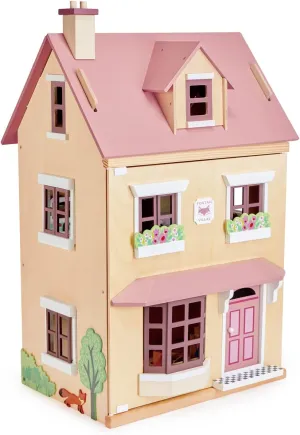Tender Leaf Toys - Foxtail Villa - Beautiful Mid-Sized Wooden Town-Style Doll House with Starter Furniture Set - Miniature Play - Encourages Role-Play and Story Invention in Boys and Girls - Age 3 