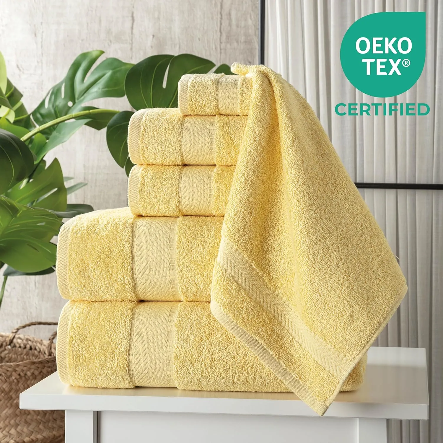 TEXTILOM 100% Turkish Cotton 6 Pcs Bath Towel Set, Luxury Bath Towels for Bathroom, Soft & Absorbent Bathroom Towels Set (2 Bathtowels, 2 Hand Towels, 2 Washcloths)- Yellow