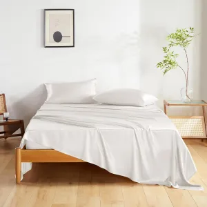 THXSILK Silk Sheet Set 4 Pcs, Queen Size Sheet Set, Soft Breathable Cooling Bed Sheets with 1 Flat Sheet, 1 Fitted Sheet, 2 Pillowcases with Zipper Closure, White