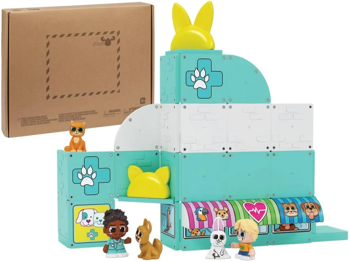 Tile Town Pet Vet Magnetic Tiles Construction Building Playset   Figures, Kids 3-6 , New Action Tiles for Action Play, Realistic Builds, Creative Toy, Great Gift for Boys & Girls