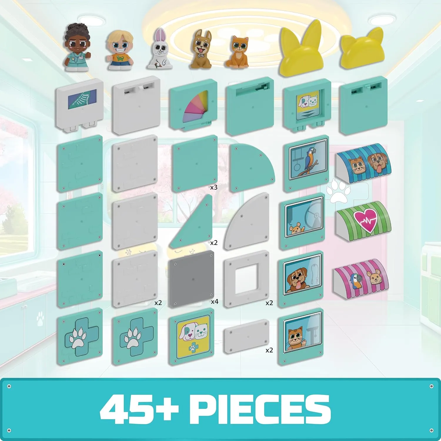 Tile Town Pet Vet Magnetic Tiles Construction Building Playset   Figures, Kids 3-6 , New Action Tiles for Action Play, Realistic Builds, Creative Toy, Great Gift for Boys & Girls