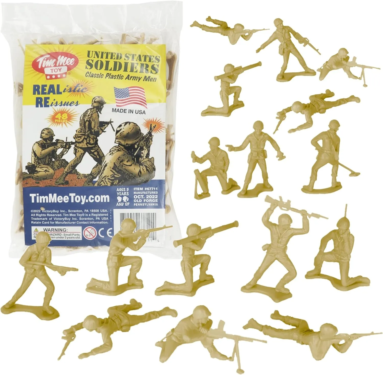 TimMee Plastic Army Men - Tan 48pc Toy Soldier Figures - Made in USA