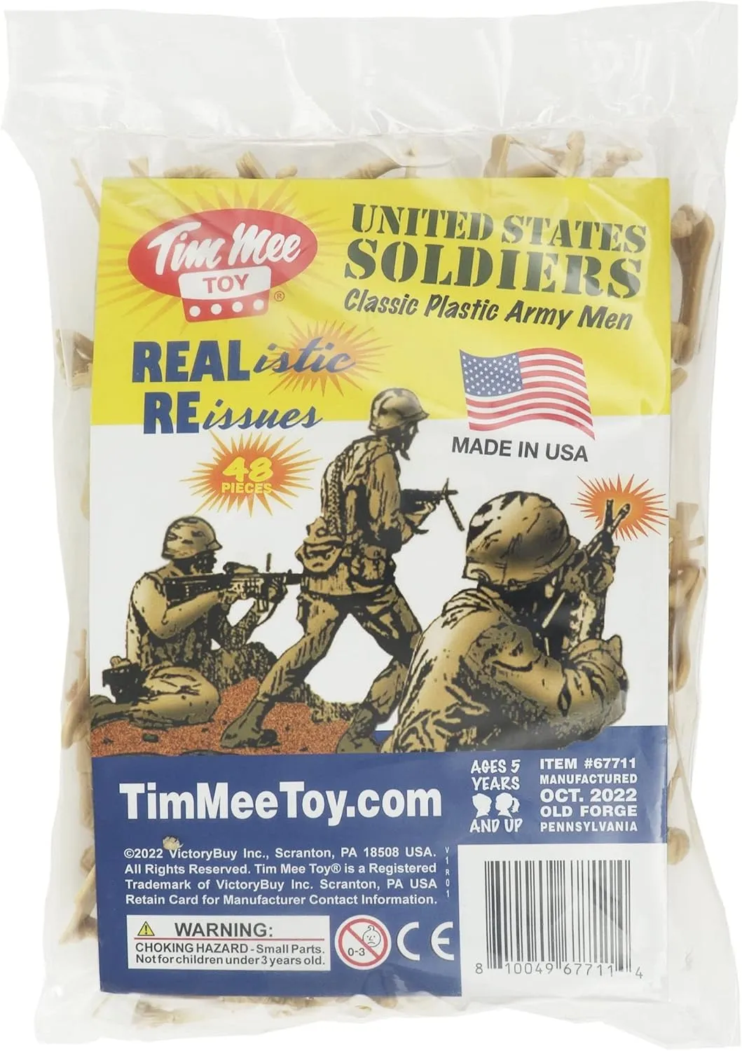 TimMee Plastic Army Men - Tan 48pc Toy Soldier Figures - Made in USA