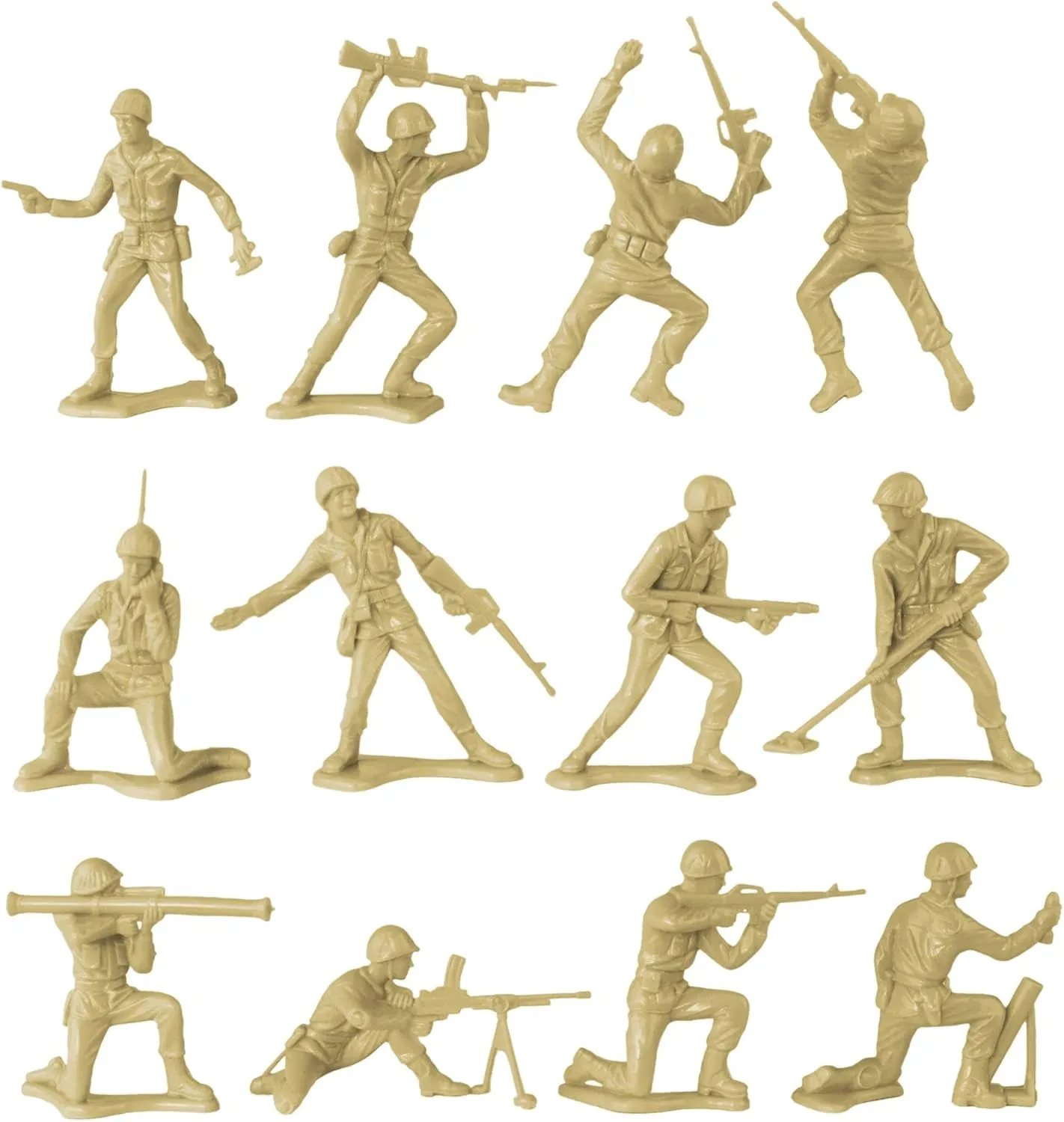 TimMee Plastic Army Men - Tan 48pc Toy Soldier Figures - Made in USA