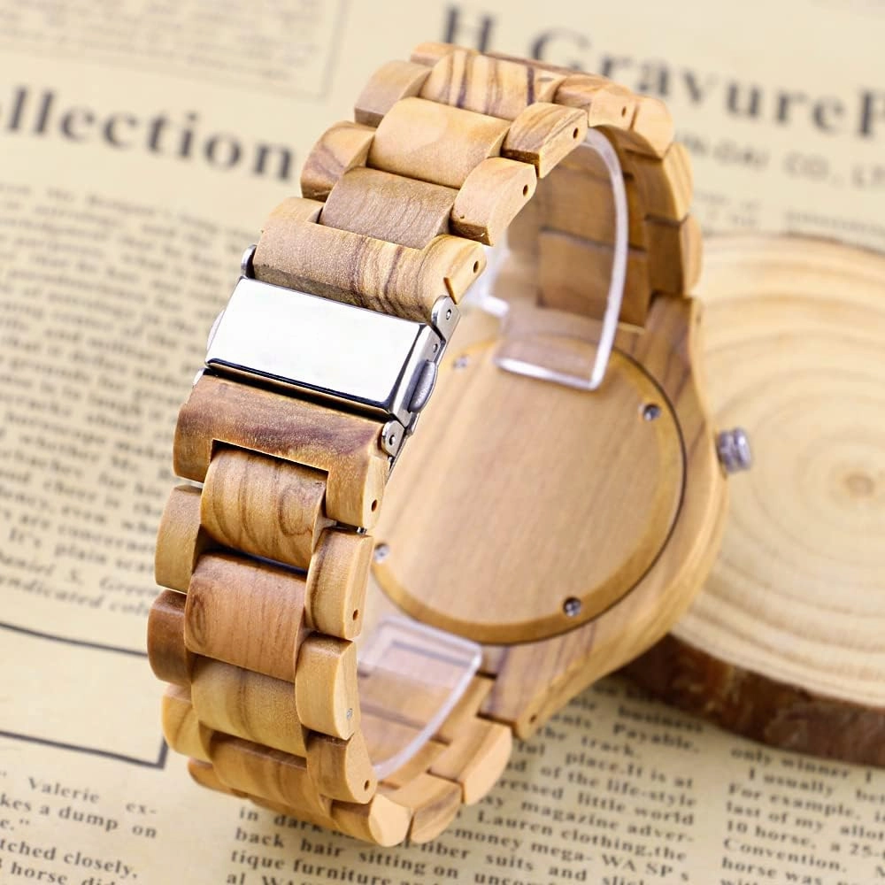 Tiong Brand Wooden Watches Mens with Handmade Colorful Bamboo Wood Watch Analog Date Quartz Wooden Watch for Men