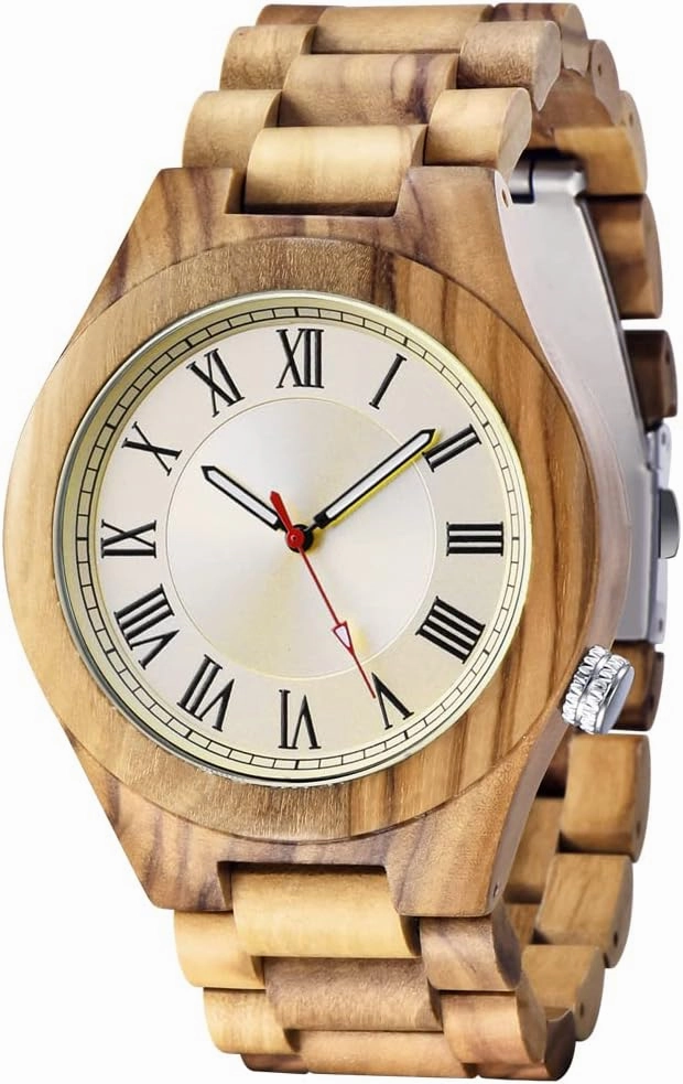 Tiong Brand Wooden Watches Mens with Handmade Colorful Bamboo Wood Watch Analog Date Quartz Wooden Watch for Men