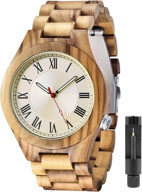 Tiong Brand Wooden Watches Mens with Handmade Colorful Bamboo Wood Watch Analog Date Quartz Wooden Watch for Men