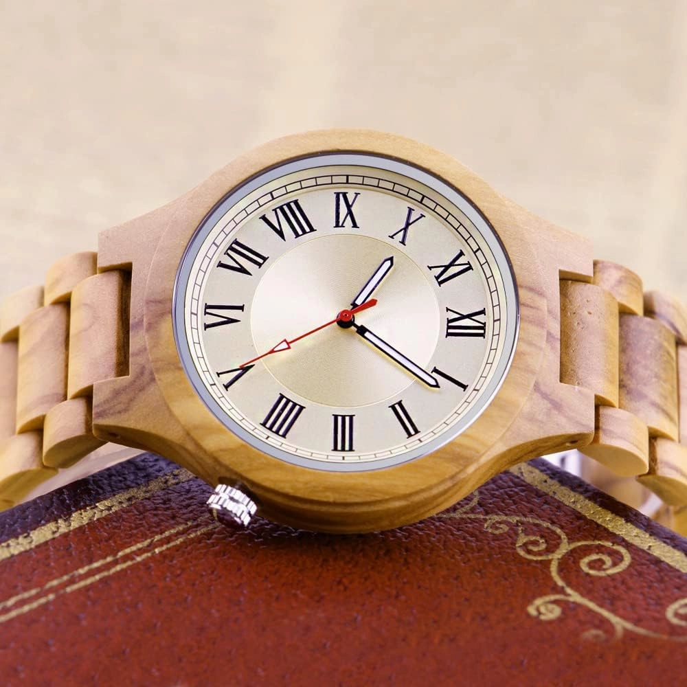 Tiong Brand Wooden Watches Mens with Handmade Colorful Bamboo Wood Watch Analog Date Quartz Wooden Watch for Men