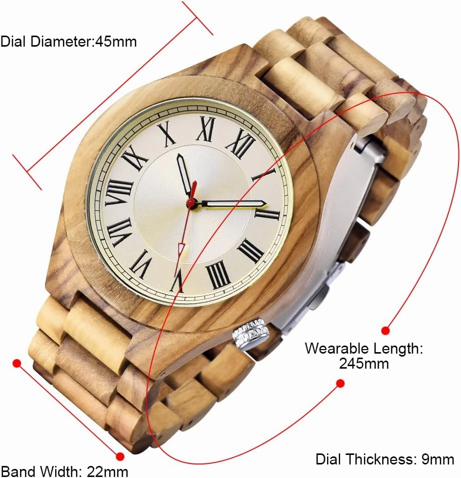 Tiong Brand Wooden Watches Mens with Handmade Colorful Bamboo Wood Watch Analog Date Quartz Wooden Watch for Men