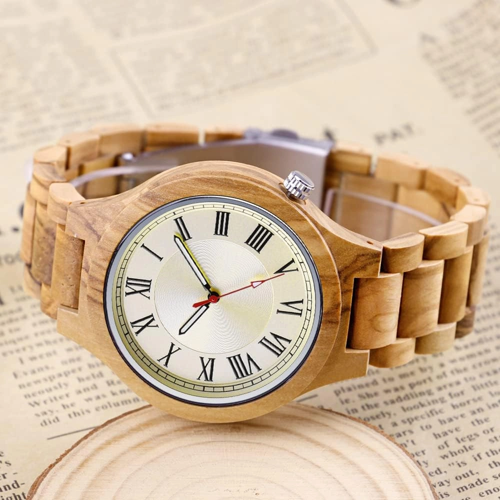 Tiong Brand Wooden Watches Mens with Handmade Colorful Bamboo Wood Watch Analog Date Quartz Wooden Watch for Men