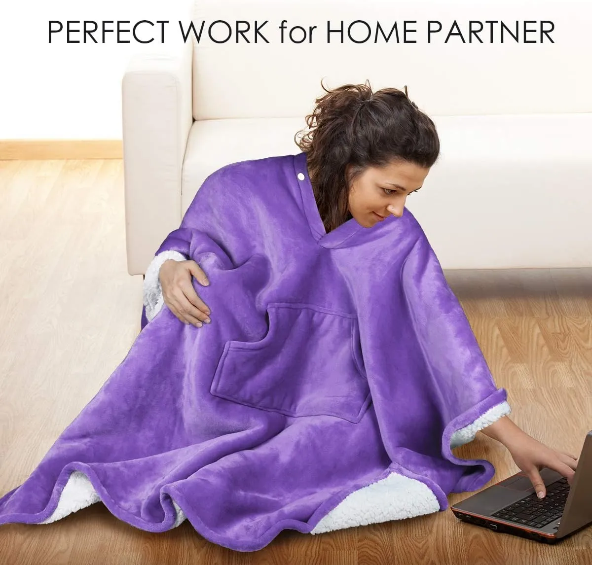 Tirrinia Sherpa Wearable Blanket Super Soft Comfy Plush Fleece Poncho for Adult Women Men Kids Throw Wrap Cover Indoors or Outdoors, 55''x 80'' Purple