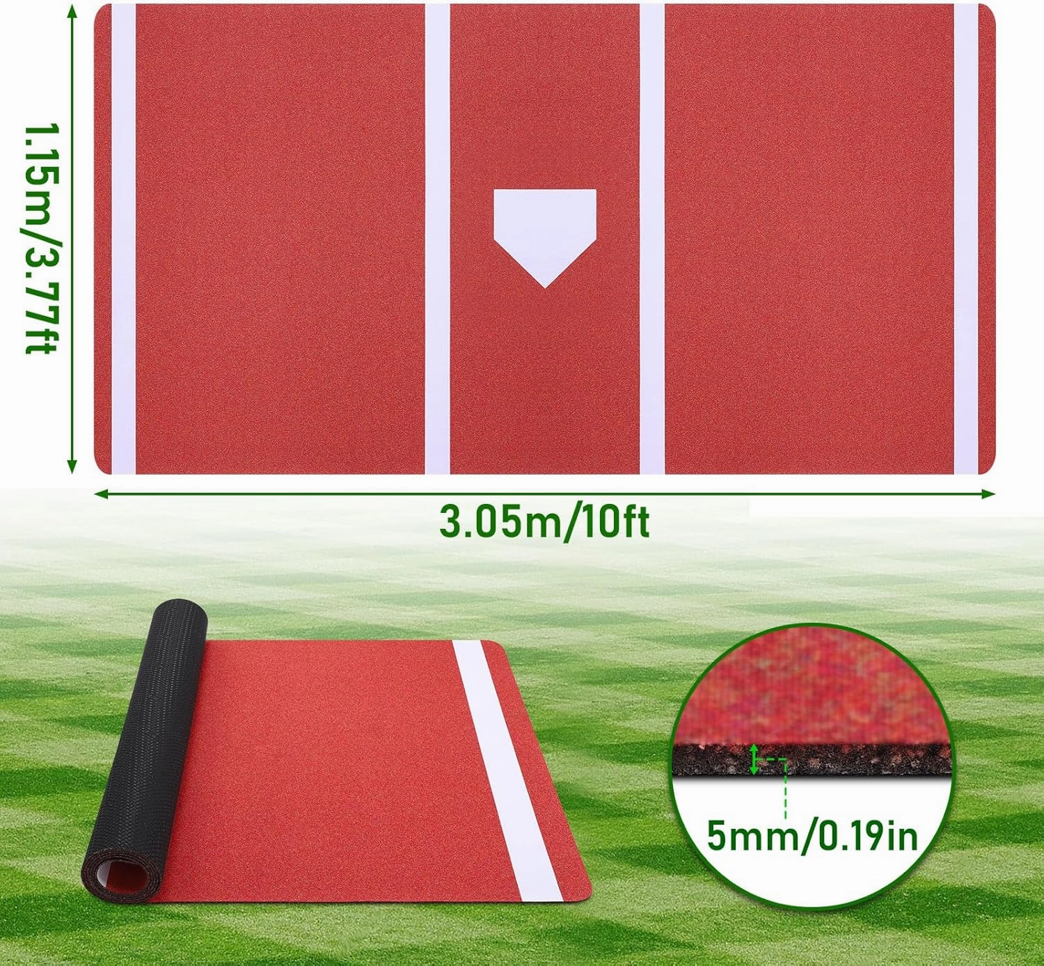 TOBWOLF Baseball Batting Mat, Softball & Baseball Hitting Mat with Home Plate for Batter, Anti-Slip Batting Cage Mat W/Batting Stance Alignment Guide for Swing Pitching Training