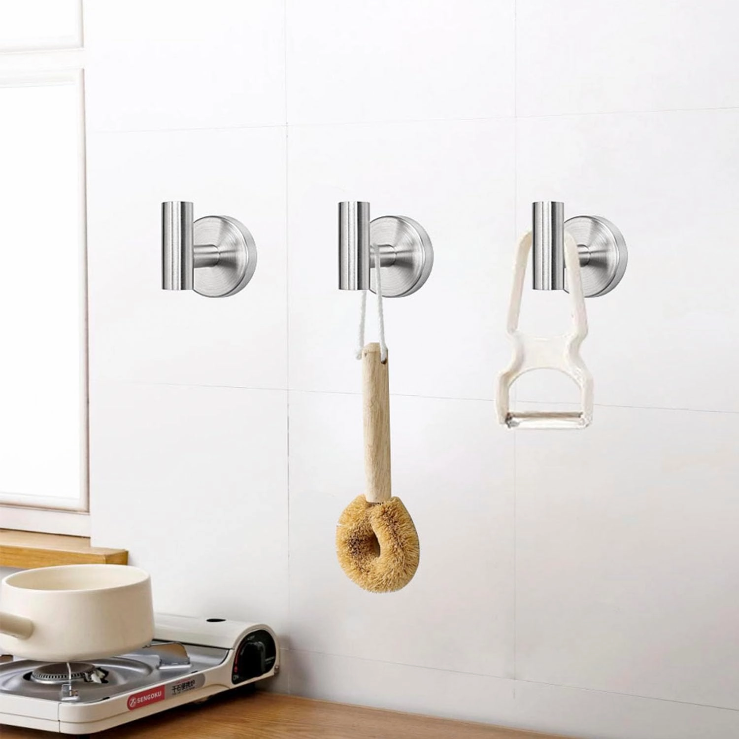 TocTen Towel Hook for Bathroom, 8 Pack Wall Mounted Robe Hook, SUS 304 Stainless Steel Coat Hook, Heavy Duty Door Hanger Towel Hook for Bathroom Kitchen Office and Cabinet(Brushed Nickel,8 Pack)
