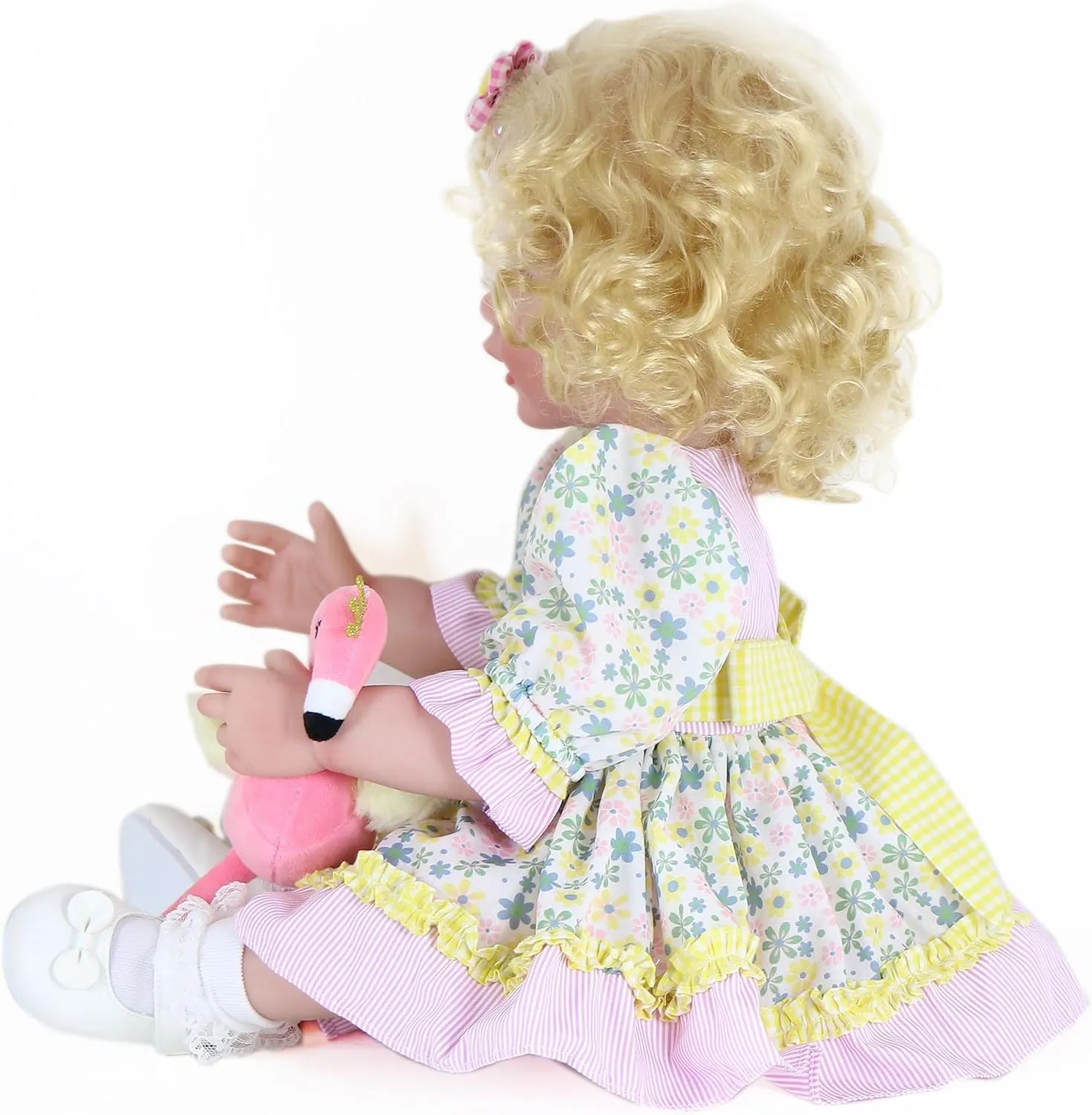 Toddler Girl -22 inch with Flamingo Plush and 3D Painted Skin Visible Veins and Soft Full Vinyl with Rooted Hair (Yellow)