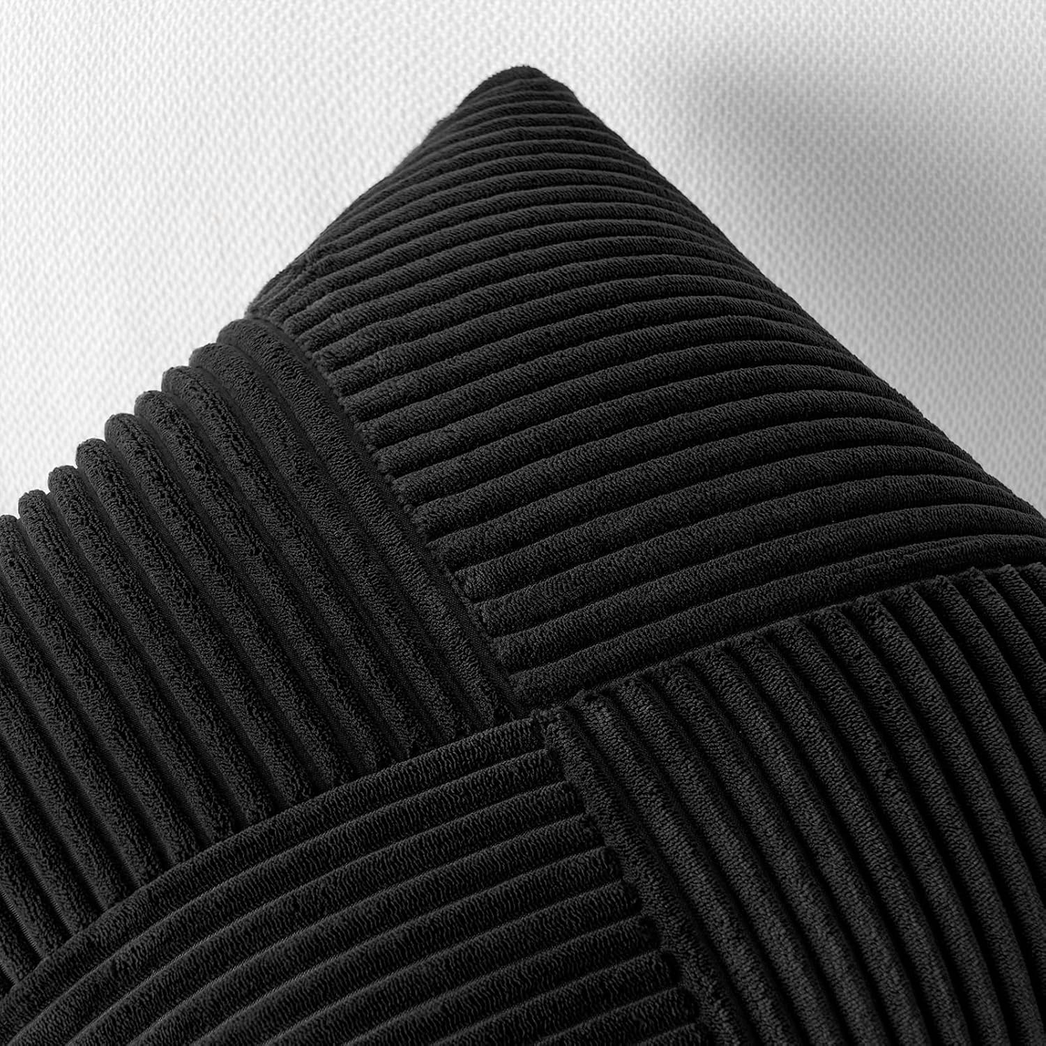 Topfinel Black Set of 2 Decorative Throw Pillow Covers 18x18 Inch for Couch Sofa Bed Pillowcases, Farmhouse Boho Rustic Home Decor,Soft Corduroy Windmill Textured Striped Patchwork Cushion Cases