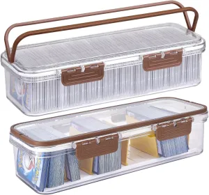 Toploader Storage Box, 2-pack Trading Card Storage Box with 5 Dividers, Highly Clarity Double handle TCG Card Storage Box, Large For Toploaders 650 Cards, Fit for YuGiOh, MTG and Sport Cards