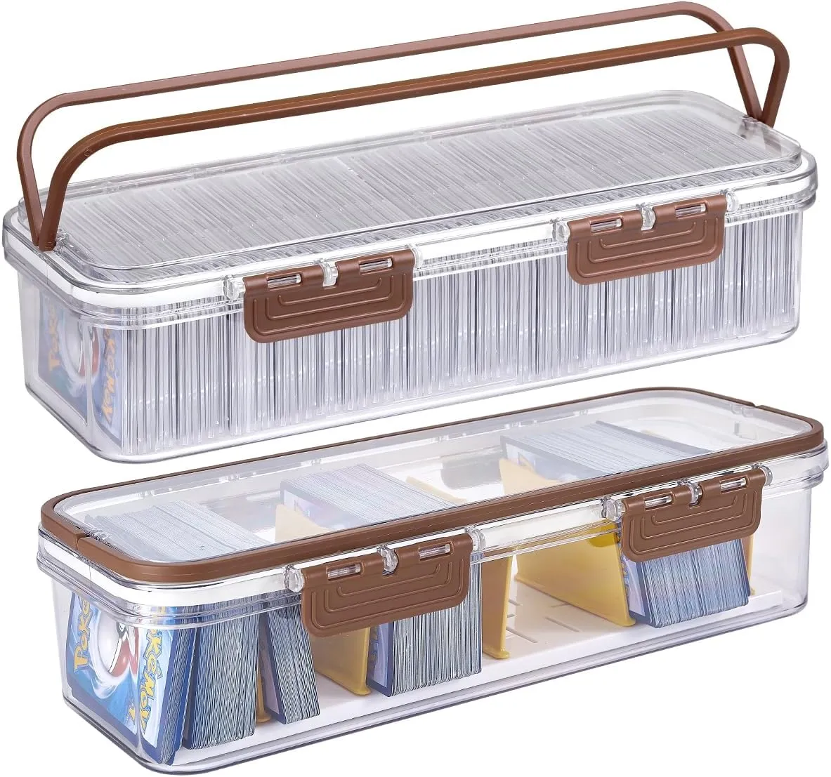 Toploader Storage Box, 2-pack Trading Card Storage Box with 5 Dividers, Highly Clarity Double handle TCG Card Storage Box, Large For Toploaders 650 Cards, Fit for YuGiOh, MTG and Sport Cards