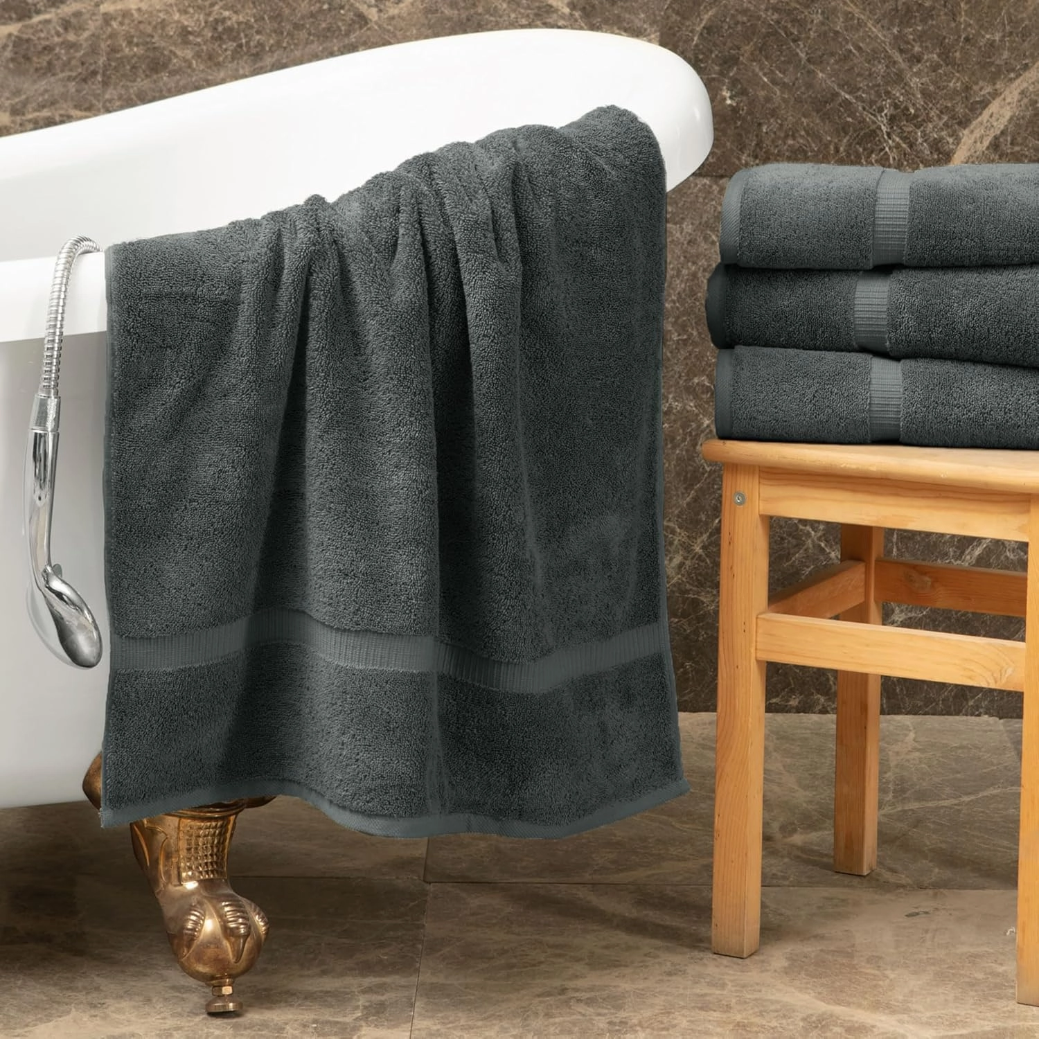 Towel Bazaar Premium Cotton Super Soft and Absorbent Turkish Towels (2-Piece Bath Sheet Towel, Dark Gray)