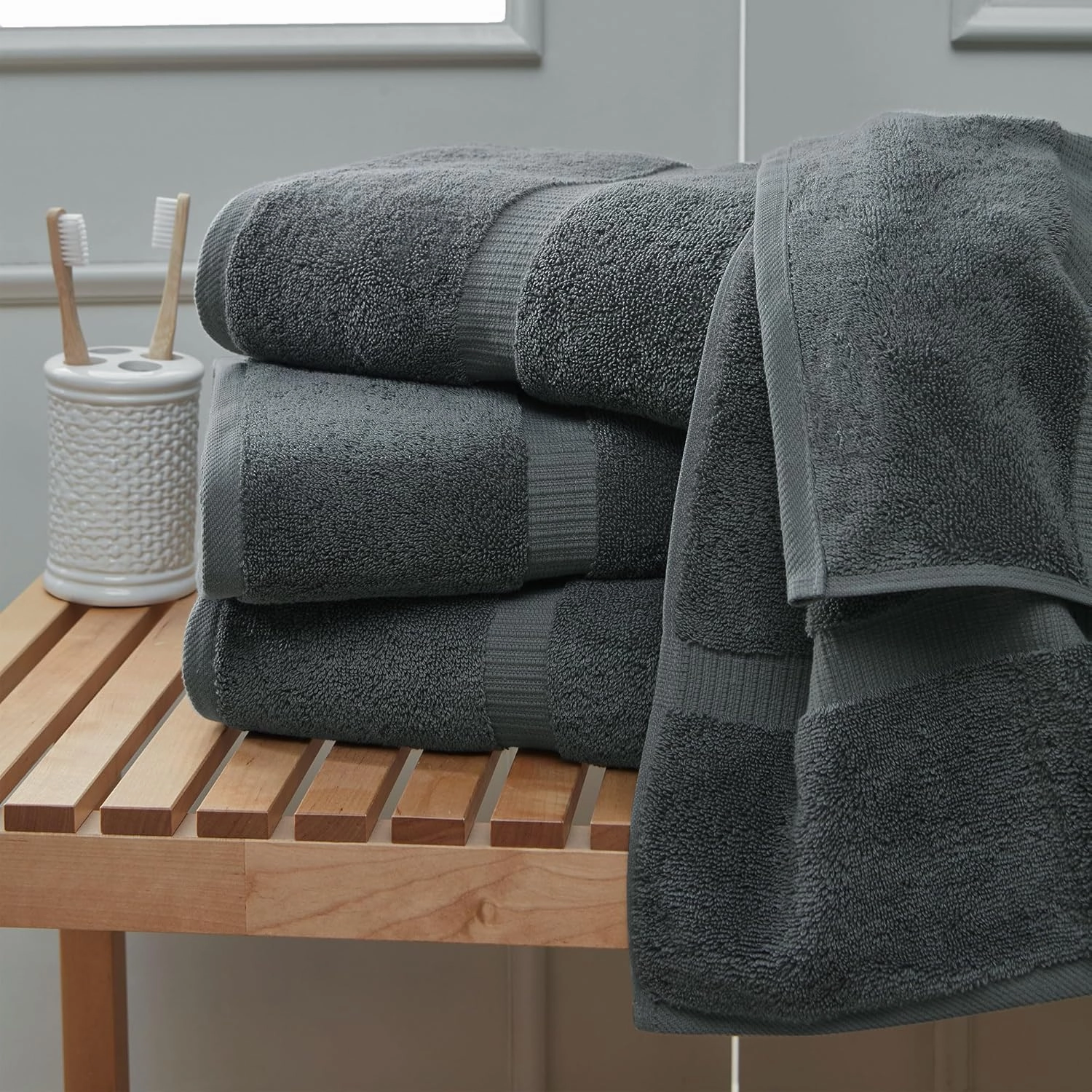 Towel Bazaar Premium Cotton Super Soft and Absorbent Turkish Towels (2-Piece Bath Sheet Towel, Dark Gray)