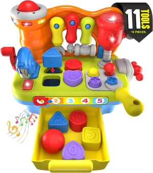 Toys for 18 Months Old Boy Birthday Gifts for Baby Boy Toy, Musical Learning Workbench Toy for Boys Kids Construction Work Bench Building Tools Sound Lights Engineering Pretend Play