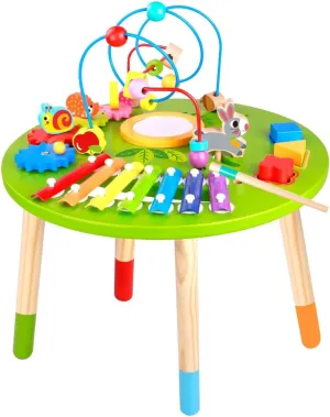 TOYSTER'S Wooden Activity Table for Toddlers – Interactive Play Center with Xylophone, Bead Maze, Gears & Shape Sorter – Learning Toy for Kids