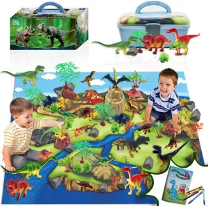 Toyvelt Dinosaur Play Set Dinosaur Toys Includes Dinosaur Figures, Trees, Rocks, Playmat, And A Beautiful Container Create A Dino World Great Gift For Boys & Girls Ages 3,4,5,6, And Up Updated Version