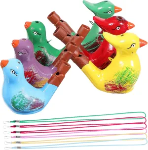 Toyvian 6 Pcs Ceramic Bird Whistles Toy Noise Makers Porcelain Bird Water Whistle Ceramic Bird Musical Toy with Rope Educational Toys Whistles with Lanyards Kids Party Favors