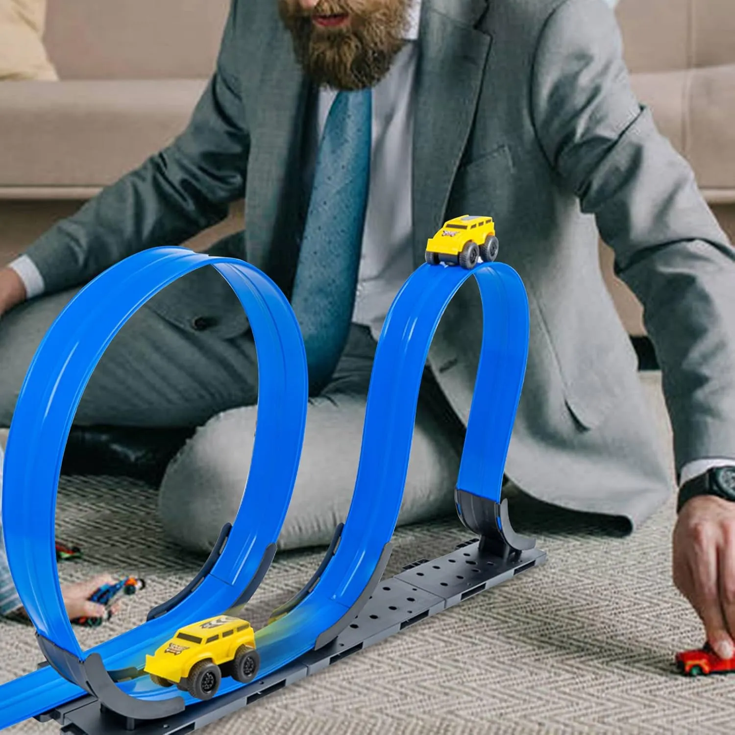 Track car，Vehicle Set Toys for Kids, Flexible Railway Tracks Roller Coaster Playset, Push Operated Toy Train with Light and Sound