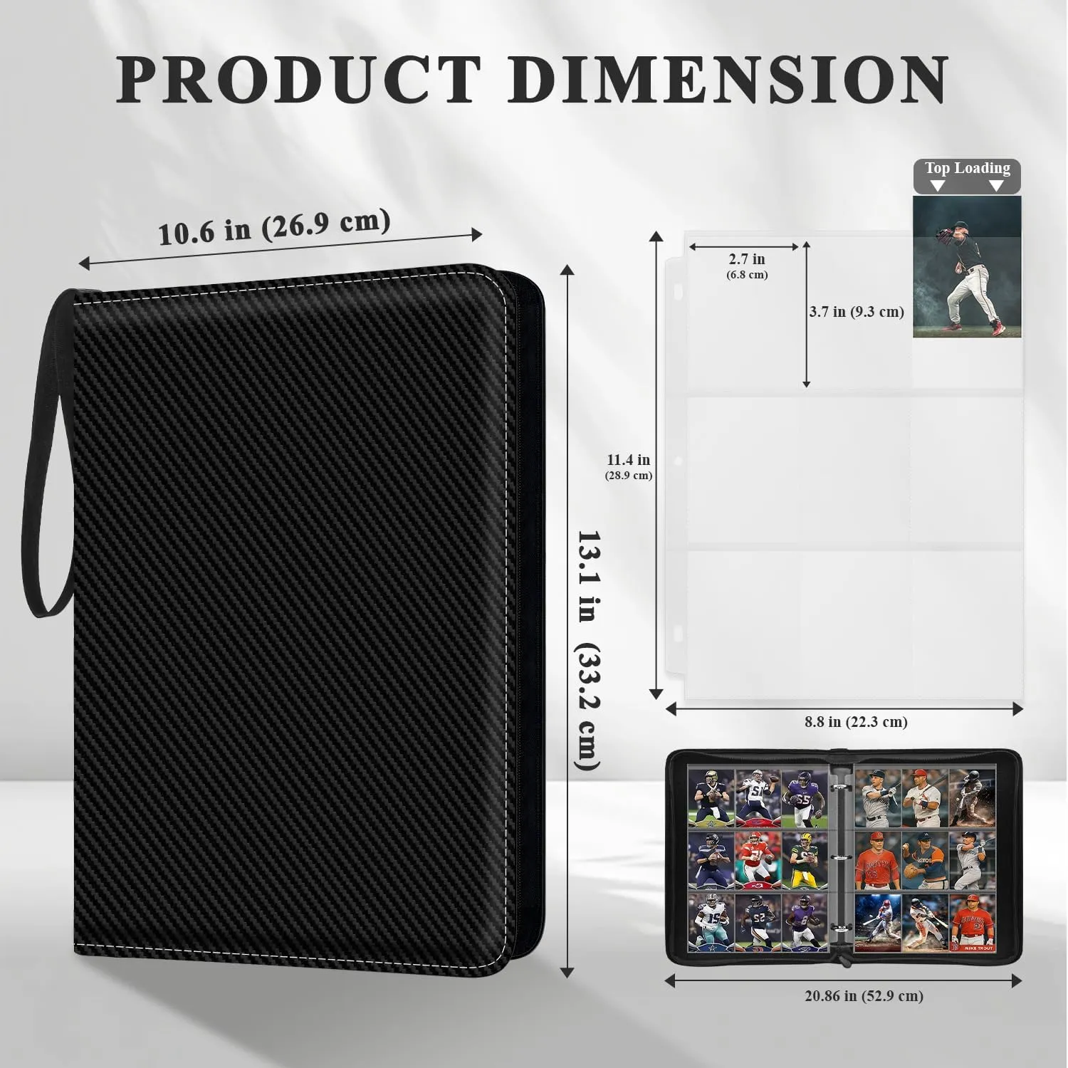 Trading Card Binder 9 Pocket, Toploader Binder with 900-Capacity Double-Sided Sleeves, Top Loader Binder for Cards, Baseball, Football, Sports, MTG, TCG Collector Album.