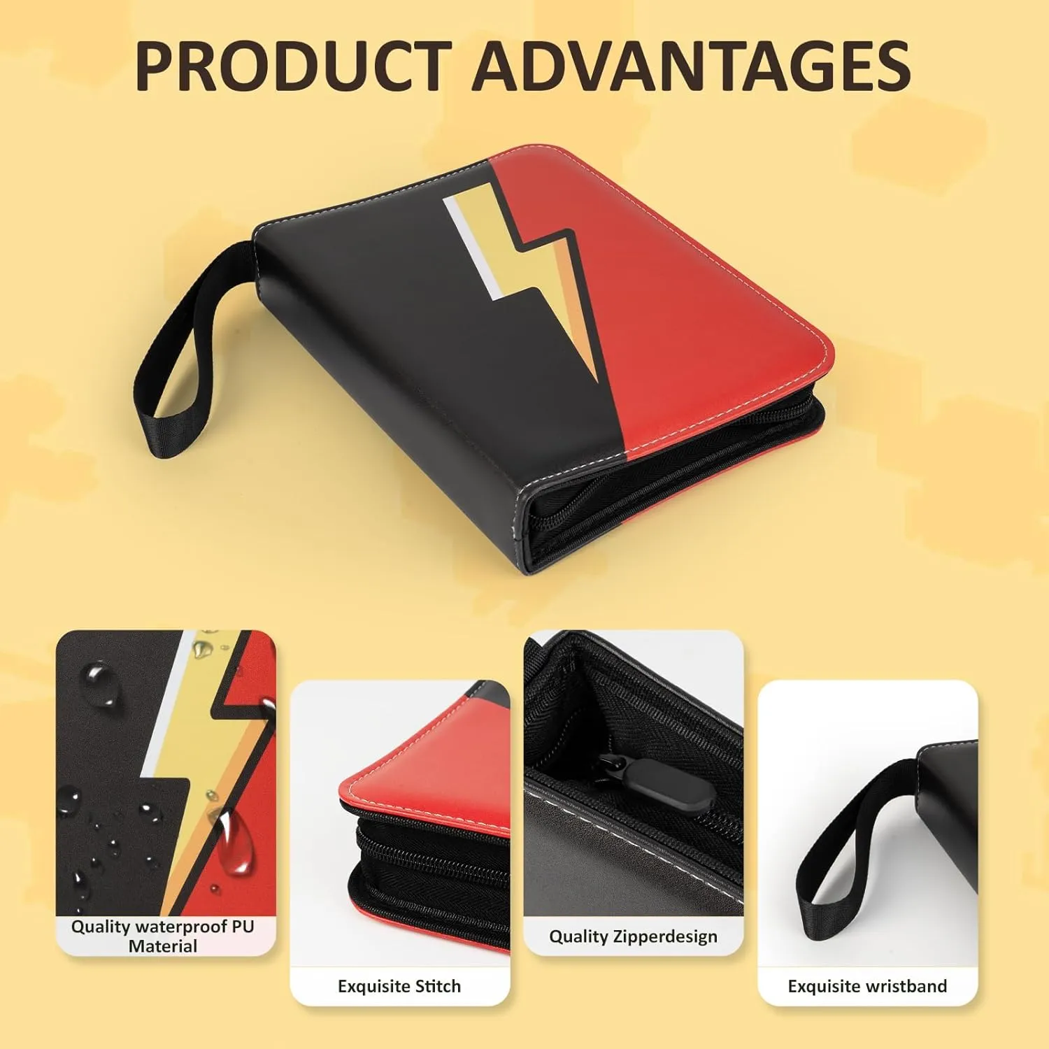 Trading Card Binder Album, 400 Pockets, 50 Removable 4-Pocket Pages, Waterproof (Black & Red)