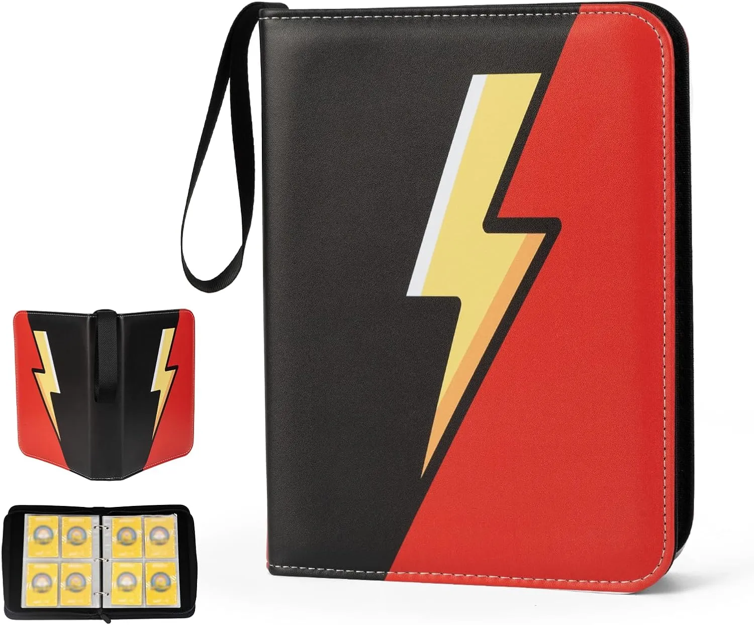 Trading Card Binder Album, 400 Pockets, 50 Removable 4-Pocket Pages, Waterproof (Black & Red)