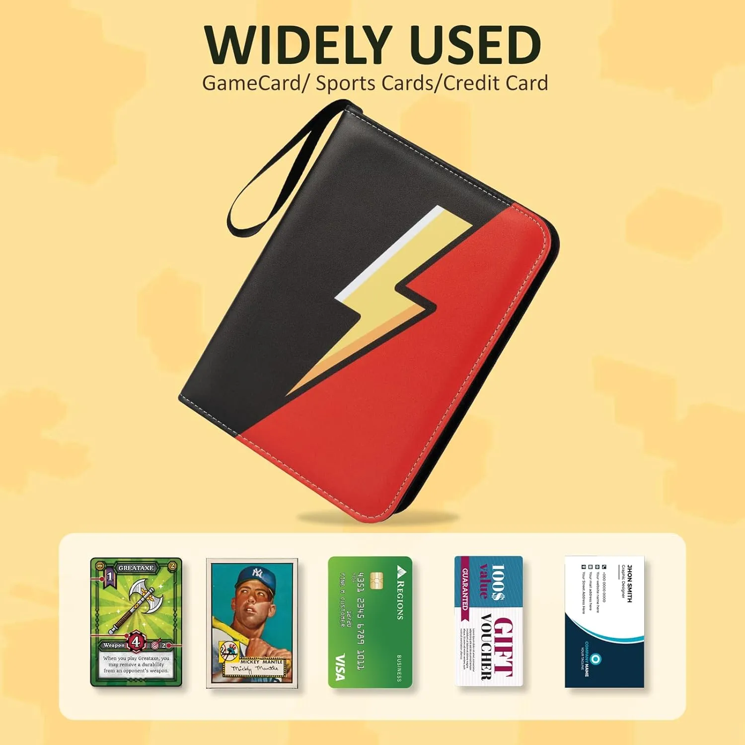 Trading Card Binder Album, 400 Pockets, 50 Removable 4-Pocket Pages, Waterproof (Black & Red)