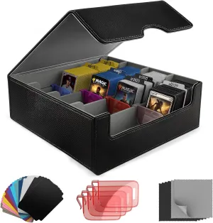 Trading Card Storage Box (3000  Cards Capacity) – Magnetic MTG Deck Box, Waterproof PU Leather, Thickened Material – Includes 24 Dividers, 4 Card Stands, 6 Cleaning Cloths – Card Box for TCG & YuGiOh