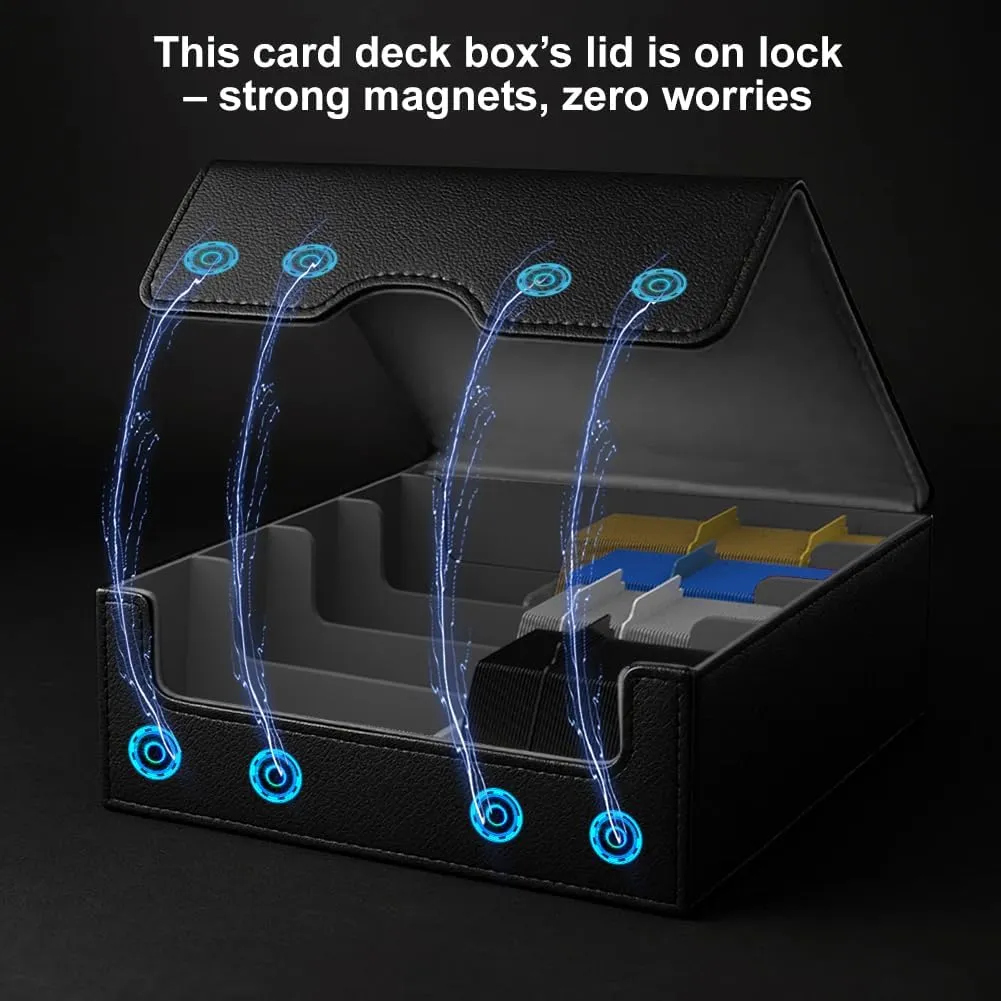 Trading Card Storage Box (3000  Cards Capacity) – Magnetic MTG Deck Box, Waterproof PU Leather, Thickened Material – Includes 24 Dividers, 4 Card Stands, 6 Cleaning Cloths – Card Box for TCG & YuGiOh