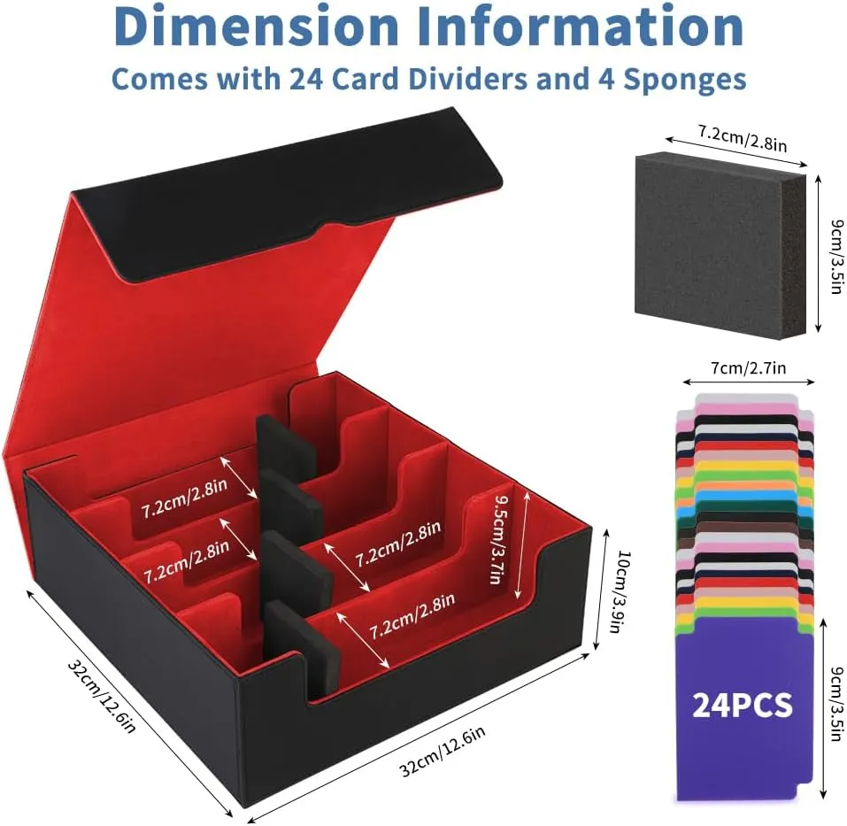 Trading Card Storage Box 4Rows, Holder 3200  Cards, Deck Case Organizer for MTG, Sports Card, Pokemon TCG, YUGIOH with 24 Dividers & 4 Foam Stoppers, Collector Bulk Boxes, Collection Albums Cases
