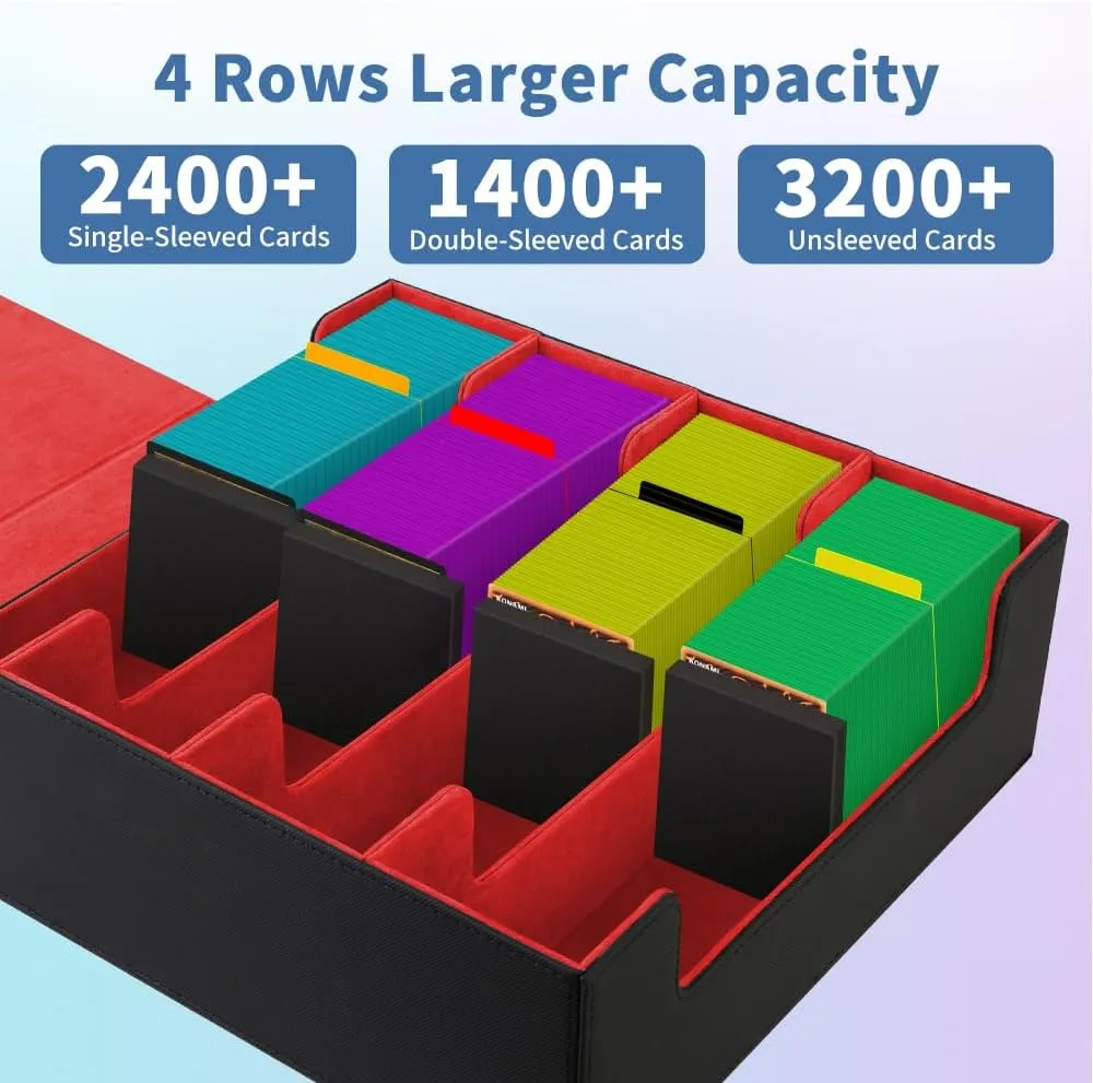 Trading Card Storage Box 4Rows, Holder 3200  Cards, Deck Case Organizer for MTG, Sports Card, Pokemon TCG, YUGIOH with 24 Dividers & 4 Foam Stoppers, Collector Bulk Boxes, Collection Albums Cases