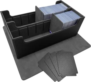 Trading Card Storage Box, Deck Case with Removable Lid,1500  Deck box for MTG, TCG, Sports Cards, Card Organizer with 4 Dividers & 2 Customizable Inserts (Black Gray)