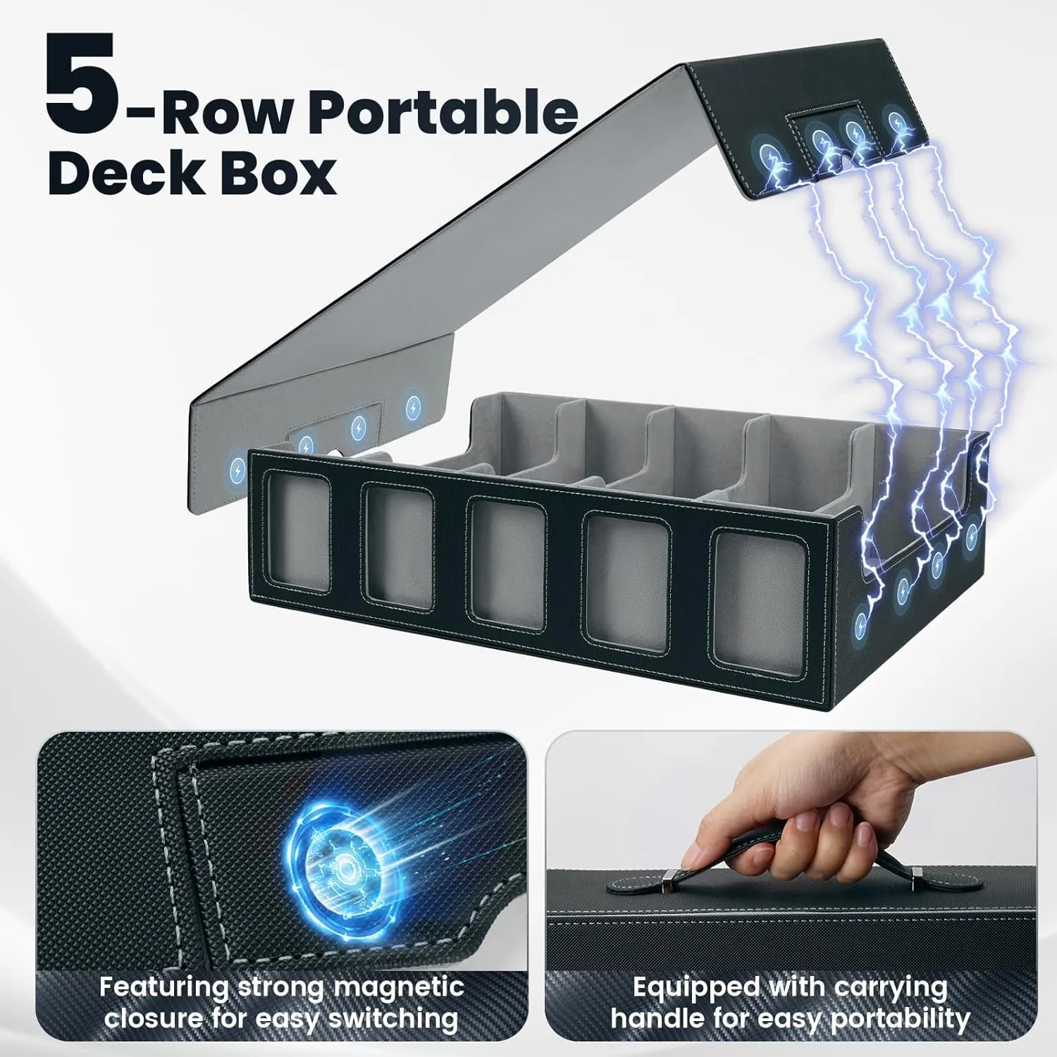 Trading Card Storage Box with Handle, 5-Row Leather Deck Case for 4000  Cards, Grey Organizer with Commander Display Window for MTG, Poker, Yugioh, and Sports Cards Gifts for Graduation and Birthday