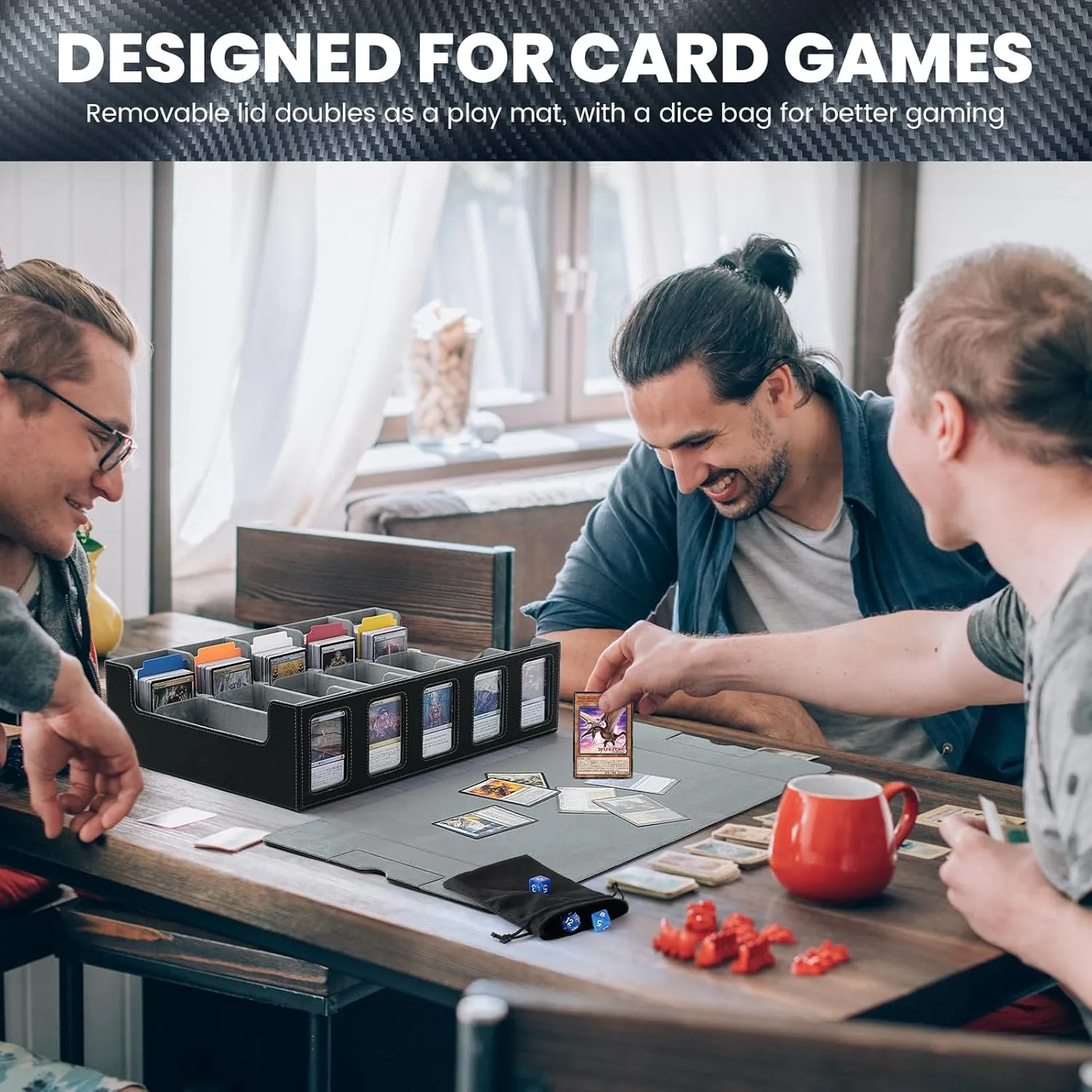 Trading Card Storage Box with Handle, 5-Row Leather Deck Case for 4000  Cards, Grey Organizer with Commander Display Window for MTG, Poker, Yugioh, and Sports Cards Gifts for Graduation and Birthday