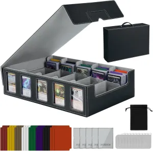 Trading Card Storage Box with Handle, 5-Row Leather Deck Case for 4000  Cards, Grey Organizer with Commander Display Window for MTG, Poker, Yugioh, and Sports Cards Gifts for Graduation and Birthday