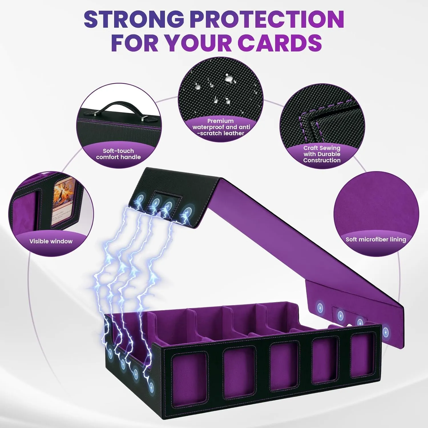 Trading Card Storage Box with Handle, 5-Row Leather Deck Case for 4000  Cards, Purple Card Organizer with Commander Display Window for MTG, Yugioh, and Sports Cards Gifts for Graduation and Birthday