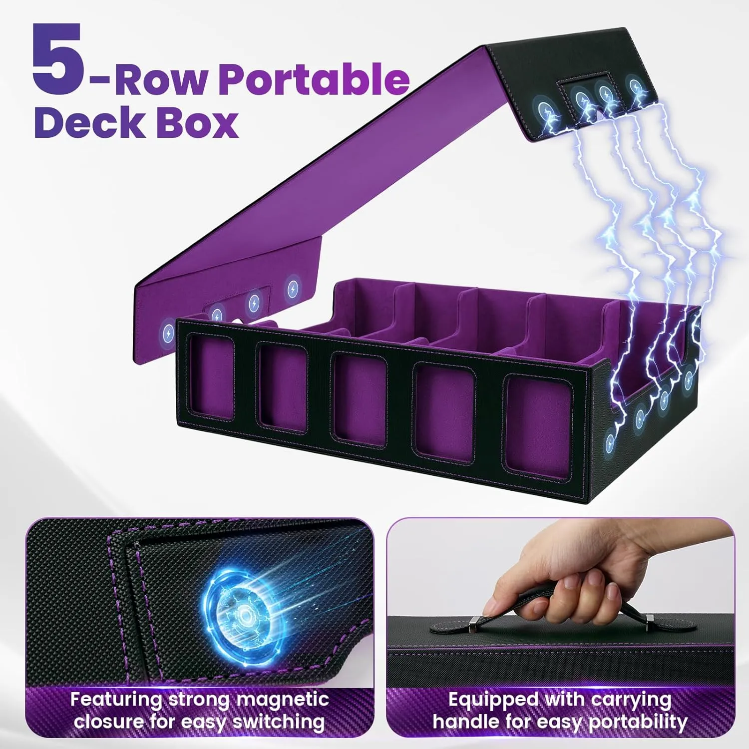 Trading Card Storage Box with Handle, 5-Row Leather Deck Case for 4000  Cards, Purple Card Organizer with Commander Display Window for MTG, Yugioh, and Sports Cards Gifts for Graduation and Birthday
