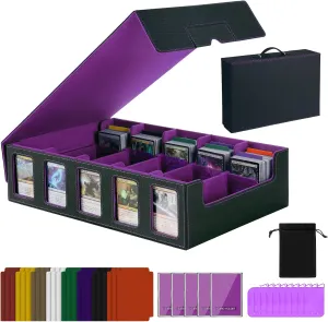 Trading Card Storage Box with Handle, 5-Row Leather Deck Case for 4000  Cards, Purple Card Organizer with Commander Display Window for MTG, Yugioh, and Sports Cards Gifts for Graduation and Birthday