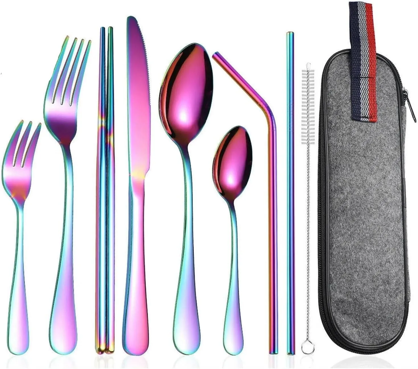 travel utensils 9Pcs/set Tableware Camp Cutlery Set Reusable Travel Utensils Set with stainless steel Spoon(Colorful)